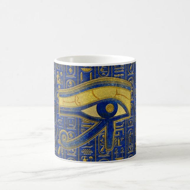 Guld- egyptiskt öga av den Horus - Wadjet Lapis Kaffemugg (Center)