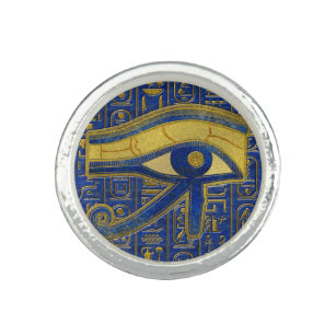 Guld- egyptiskt öga av den Horus - Wadjet Lapis Ring
