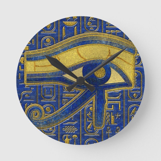 Guld- egyptiskt öga av den Horus - Wadjet Lapis Rund Klocka (Framsida)