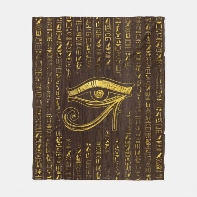 Guld- egyptiskt öga av Horus och hieroglyphics Fleecefilt (Framsidan)