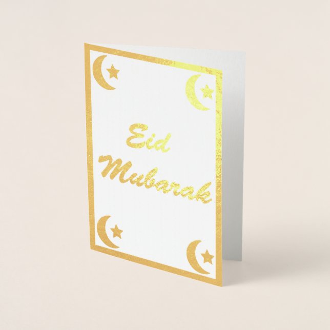 Guld Eid Mubarak Eid al Fitr Halvmåne Stjärnor Folierat Kort (Framsida)