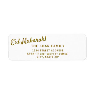 Guld Eid Mubarak Returadress Sticker-etikett Returadress Etikett