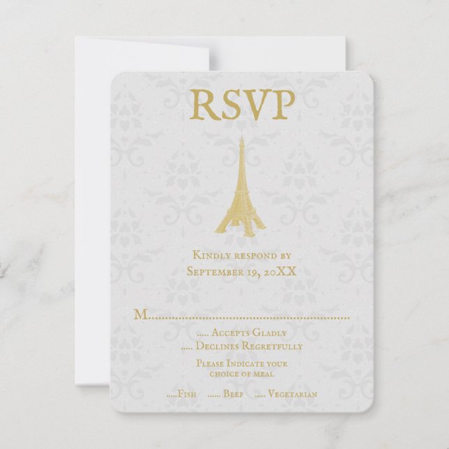Guld Eiffel Torn Damask Wedding OSA kort (Framsida)