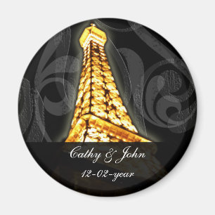 guld Eiffel Torn Fransk bröllop spara datum Magnet