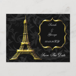 guld Eiffel Torn Fransk bröllop spara datum Meddelande Vykort