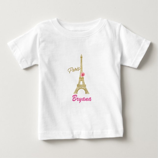 Guld Eiffel Torn Paris och Rosa ros Anpassningsbar Tee (Framsida)
