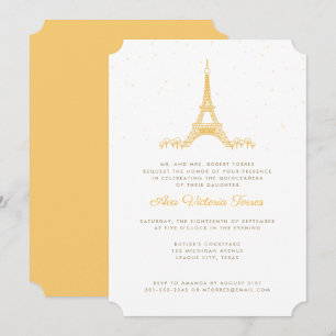 Guld Eiffel Torn under Stars Quinceañera Inbjudningar