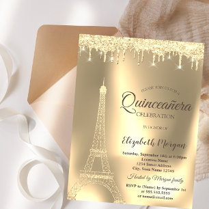 Guld Eiffeltorn, Chic Quinceañera med droppande ef Inbjudningar