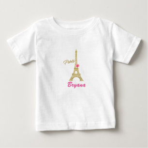 Guld Eiffeltorn Paris & Rosa Ros Anpassad T-shirt