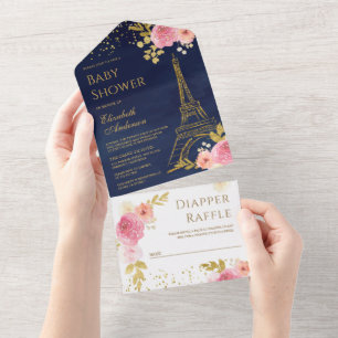 Guld Eiffeltorn Röda Blommor Baby Shower