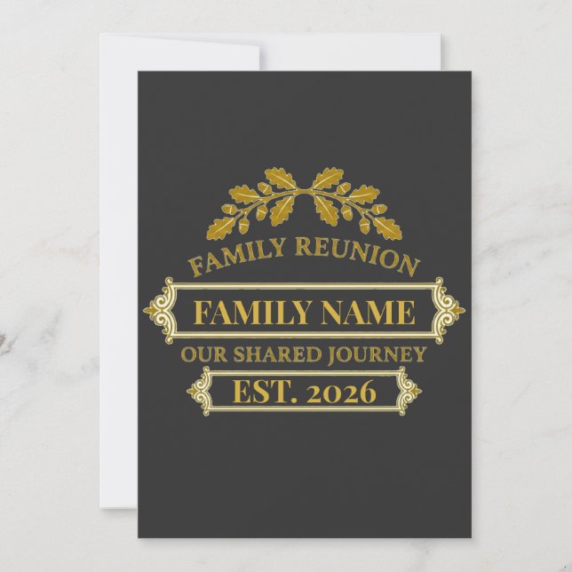 Guld Ek Löv Familjeåterträff Anpassat Namn och År Inbjudningar (Framsida)
