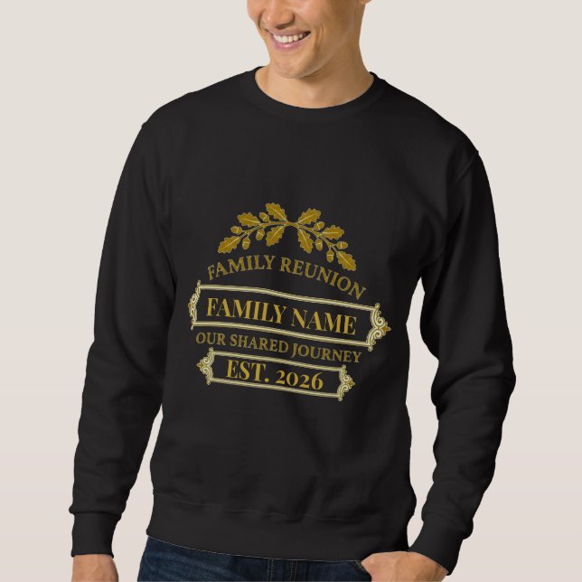 Guld Ek Löv Familjeåterträff Anpassat Namn och År Lång Ärmad Tröja (Framsida)