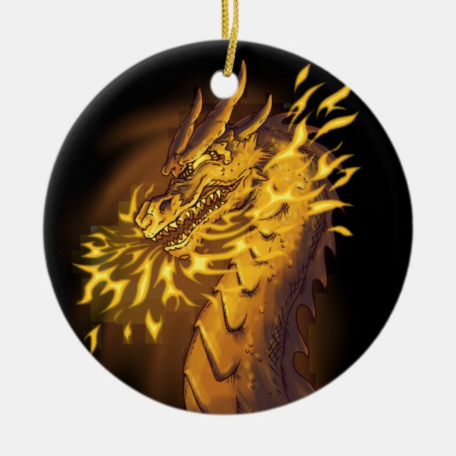 Guld Eld Drake Julgransprydnad Keramik (Framsidan)