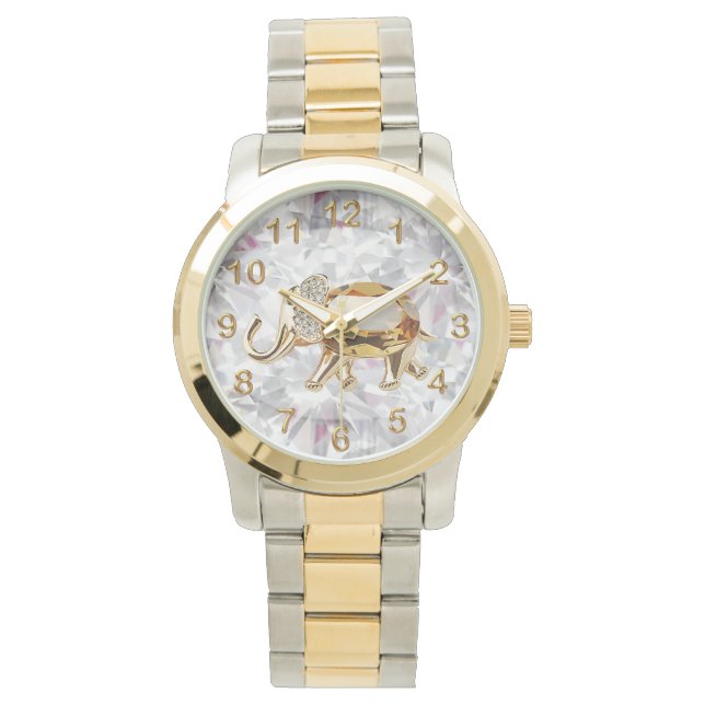 Guld Elefant Falska Diamant glitter juvel glamour Armbandsur (Framsida)