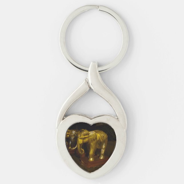 Guld Elefant Hjärt Nyckelring (Framsidan)