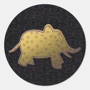 guld elefant runt klistermärke
