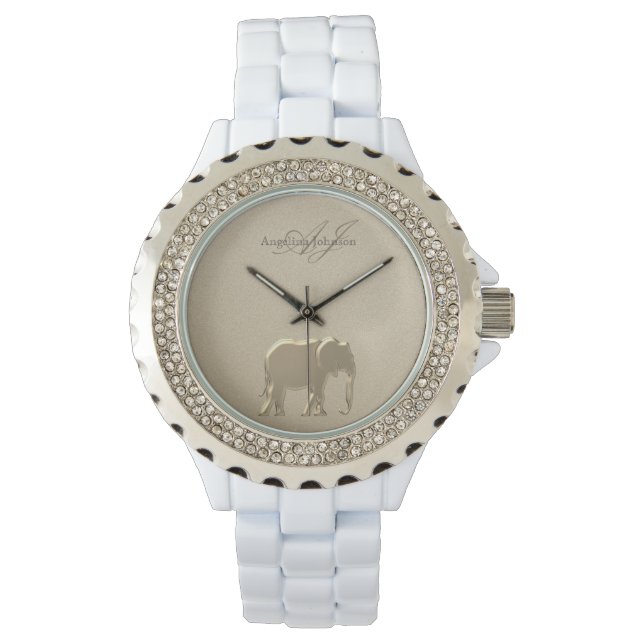 Guld Elefant Stilig Glam Elegant Monogram Armbandsur (Framsida)