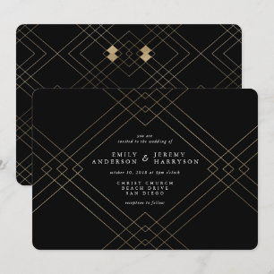 Guld Elegance Black Diamond Gatsby Bröllop Inbjudningar