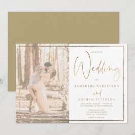 Guld elegance ram calligraphy-foto bröllop inbjudningar