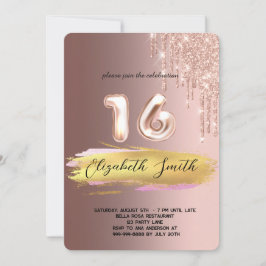 Guld elegance, ro guld sweet sixteen inbjudningar