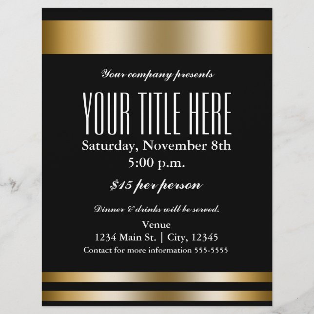 Guld Elegans Glamour Event Flyer Affisch (Framsidan)