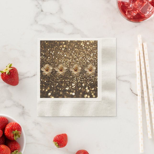 Guld Elegans: Guld Hibiskus Glimmer Pappersservett (Insitu)
