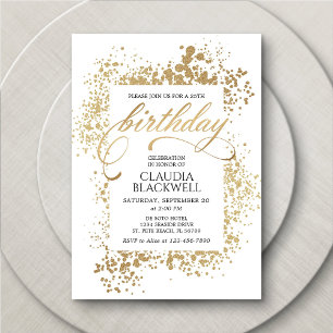 Guld Elegant Birthday Inbjudningar