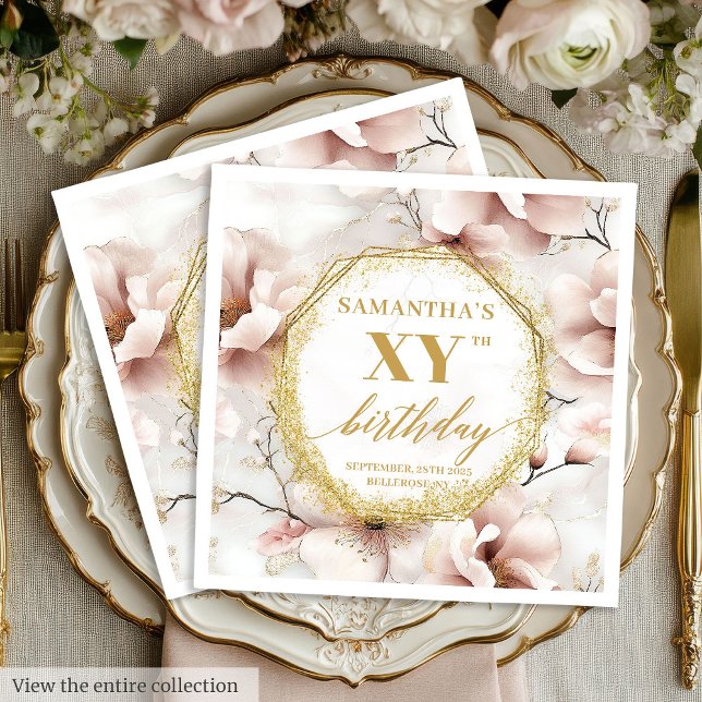  Guld Elegant Birthday Napkins Personlig Pappersservett (Blush Gold Elegant Birthday Napkins Personalized)