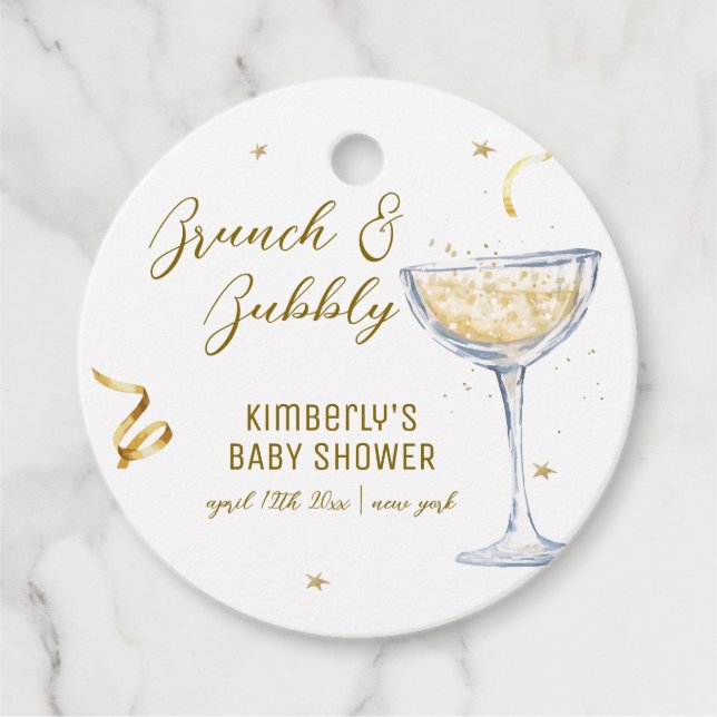 Guld Elegant Brunch BubLY Champagne Baby Shower Gåvor Etiketter (Framsida)