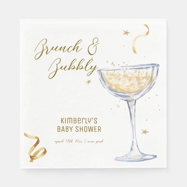 Guld Elegant Brunch BubLY Champagne Baby Shower Pappersservett (Framsidan)