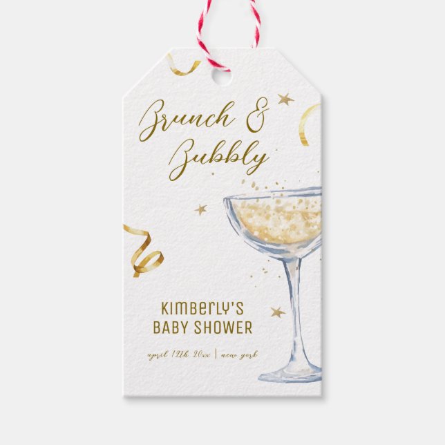 Guld Elegant Brunch BubLY Champagne Baby Shower Presentetikett (Framsidan)