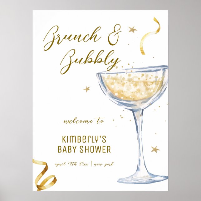 Guld Elegant Brunch Champagne Baby Shower Välkomme Poster (Framsidan)