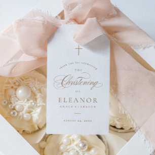 Guld Elegant Calligraphy Christening Favor Presentetikett