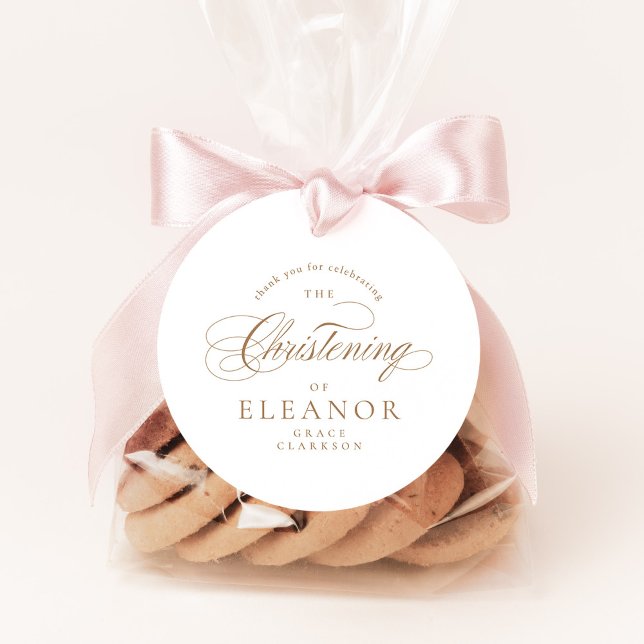 Guld Elegant Calligraphy Christening Tack Gåvor Etiketter (Skapare uppladdad)
