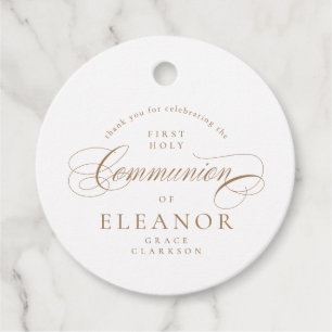 Guld Elegant Calligraphy First Communion Tack Gåvor Etiketter