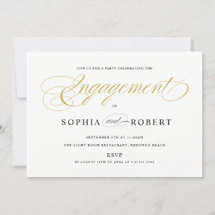 Guld Elegant Calligraphy-Förlovning i fast form Inbjudningar