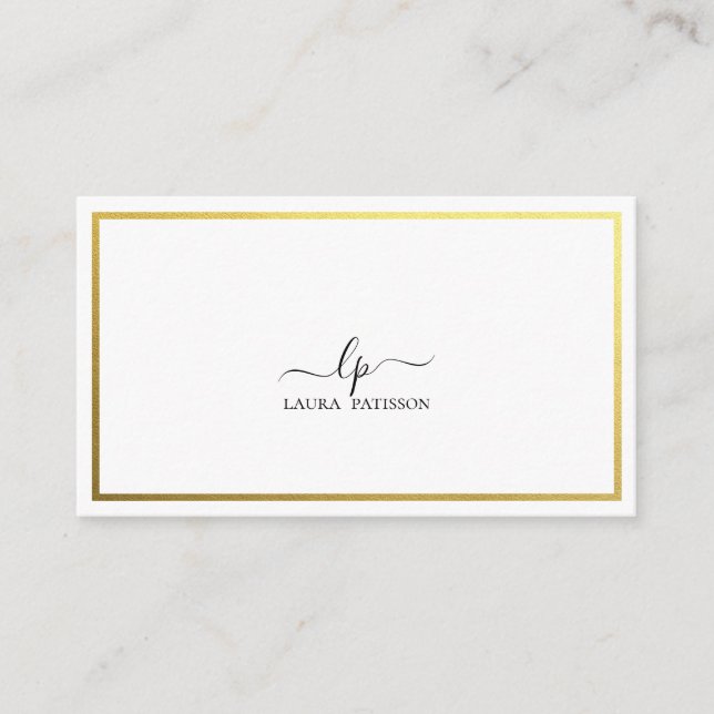 Guld elegant chic monogram med qr-kod visitkort (Framsida)