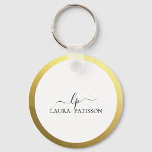 Guld elegant chic script med monogram nyckelring