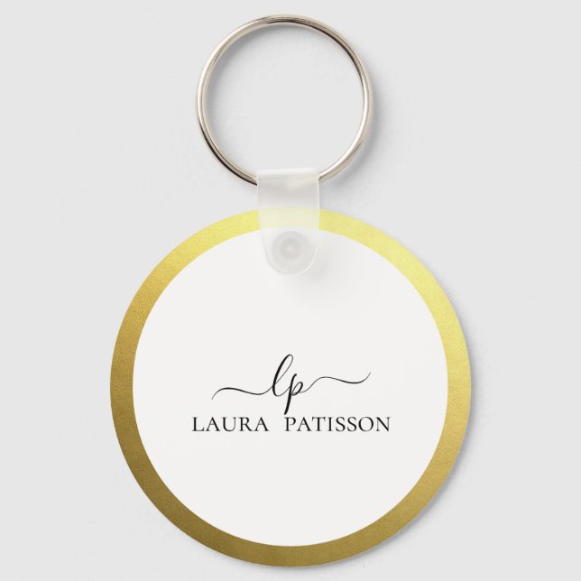 Guld elegant chic script med monogram nyckelring (Framsida)