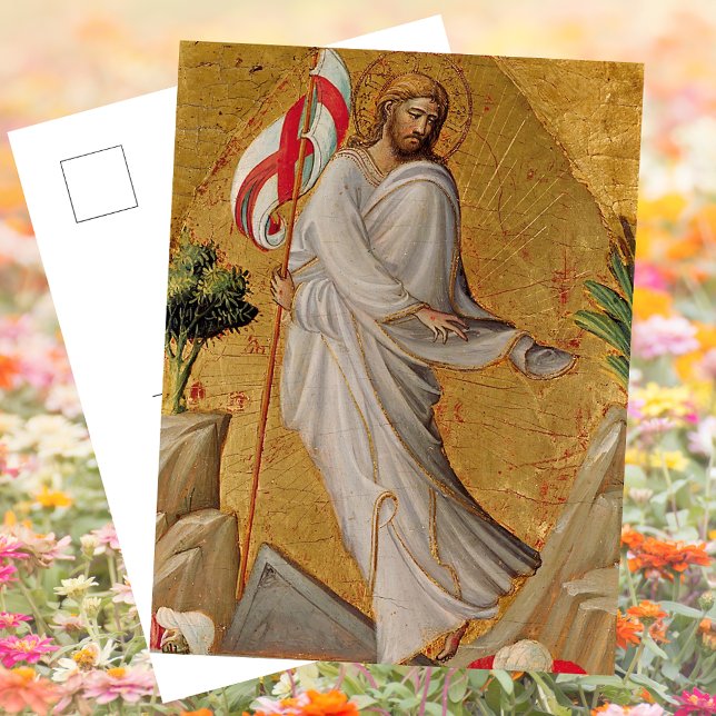 Guld Elegant Christian Resurrection Jesus Påsk Helg Vykort (Gold Elegant Religious Christian  Catholic Resurrection Jesus Christ Easter Holiday Postcard)
