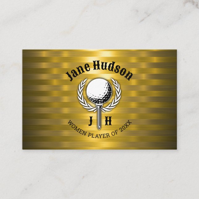 Guld Elegant Dam Golf Monogram Design Visitkort (Framsida)