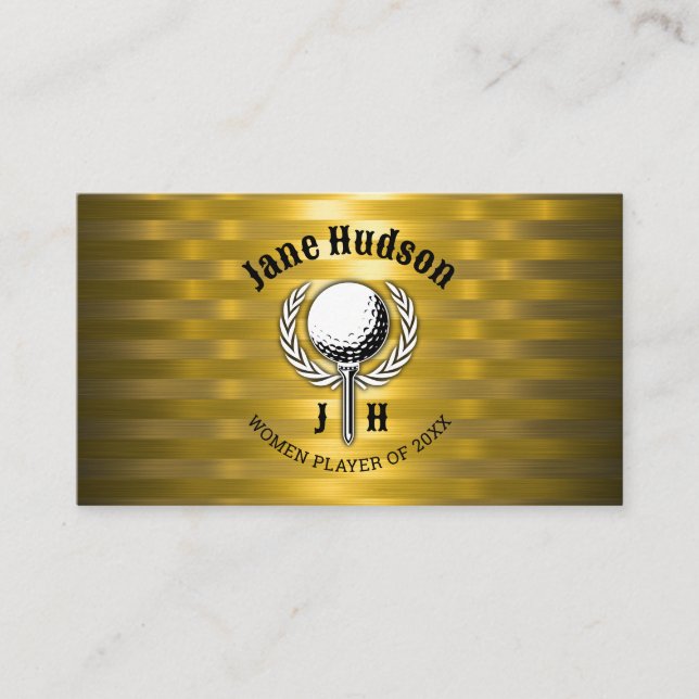 Guld Elegant Dam Golf Monogram Design Visitkort (Framsida)
