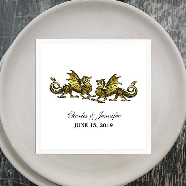Guld Elegant Dragons Bröllop Pappra blöjor Pappersservett (Gold Elegant Dragons Wedding Paper Napkins)