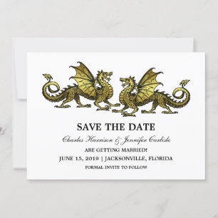 Guld Elegant Dragons Save Date Inbjudan