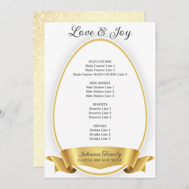 Guld Elegant Enkelt Påskägg Brunch Middag Meny (Fram/baksida)