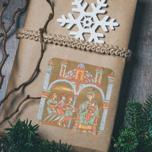 Guld Elegant Epiphany jul Ntivity Medieval Fyrkantigt Klistermärke