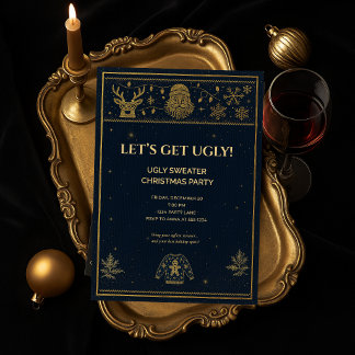 Guld Elegant Fulstyg Jultröja Julfest Inbjudan