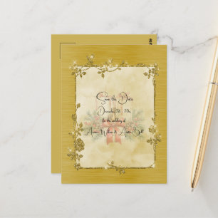 Guld Elegant Glänsande Ram Spara Datum Vykort