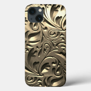 Guld elegant graverad metall look floralt abstrakt