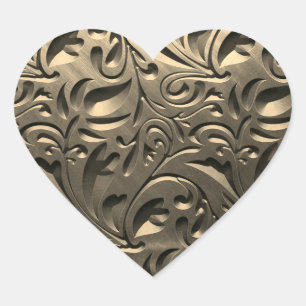Guld elegant graverad metall utseendet blommigt ab hjärtformat klistermärke